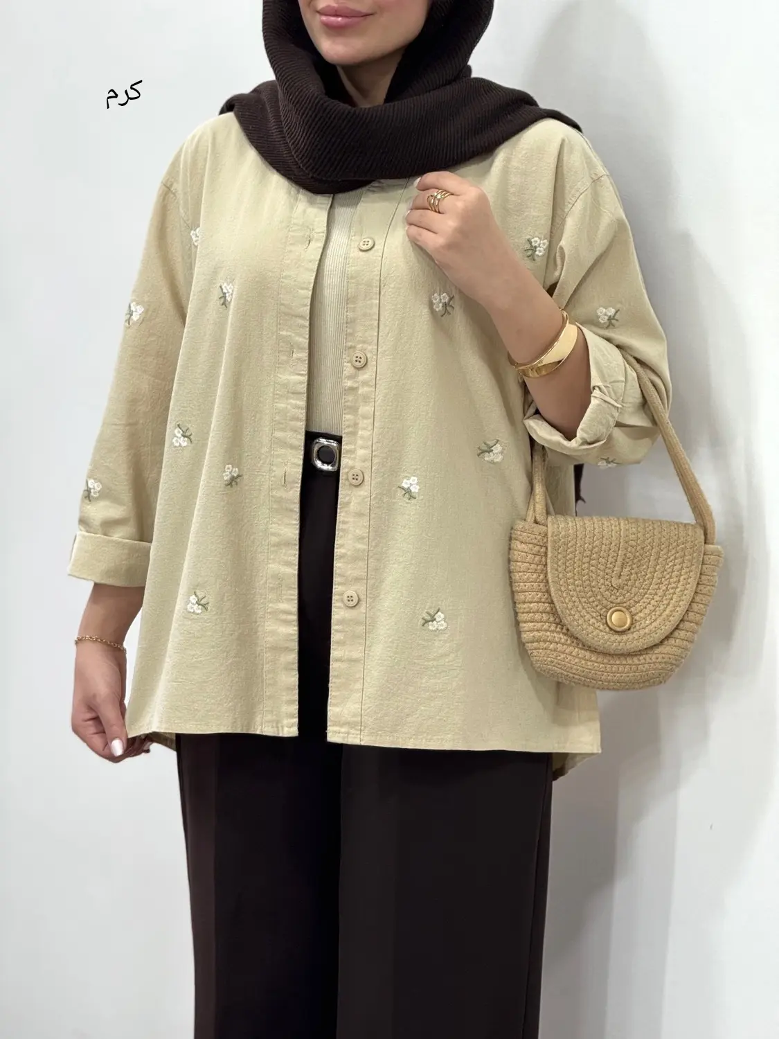 تونیک مانتویی لینن گلدوزی غنچه